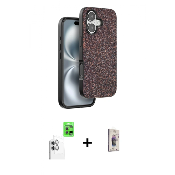 MARSİLYAN™- iPhone 16 Plus Kılıf Vadi Klasik Serisi - Siyah Bilvis 3D Cam Ekran Koruyucu + Raze Metal Kamera Lens - BZ