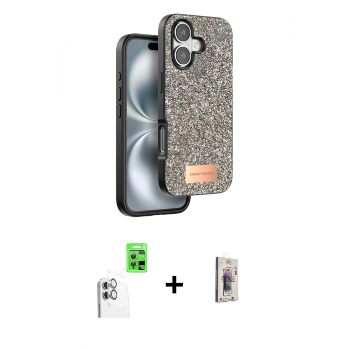 MARSİLYAN™- iPhone 16 Plus Kılıf Vadi Klasik Serisi - Siyah Bilvis 3D Cam Ekran Koruyucu + Raze Metal Kamera Lens - BZ
