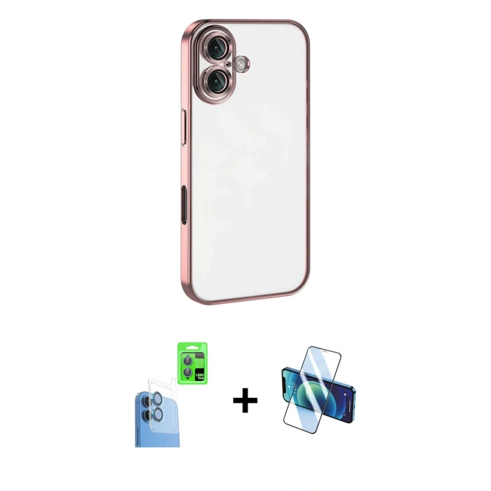 MARSİLYAN™- iPhone 16 Plus Kılıf Vadi Minimal - Siyah 3D Antistatik Seramik Nano Ekran Koruyucu + Raze Metal Kamera Lens - LT
