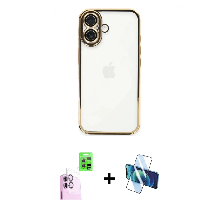MARSİLYAN™- iPhone 16 Plus Kılıf Vadi Minimal - Siyah 3D Antistatik Seramik Nano Ekran Koruyucu + Raze Metal Kamera Lens - PE