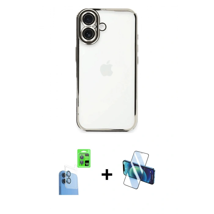 MARSİLYAN™- iPhone 16 Plus Kılıf Vadi Minimal - Siyah 3D Antistatik Seramik Nano Ekran Koruyucu + Raze Metal Kamera Lens - LT
