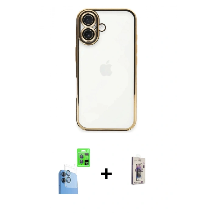 MARSİLYAN™- iPhone 16 Plus Kılıf Vadi Minimal - Siyah Bilvis 3D Cam Ekran Koruyucu + Raze Metal Kamera Lens - LT