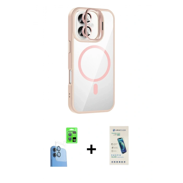 MARSİLYAN™- iPhone 16 Plus Kılıf Yadigar Asil Koleksiyonu - Şeffaf Pasifik Cam Ekran Koruyucu + Raze Metal Kamera Lens - LT