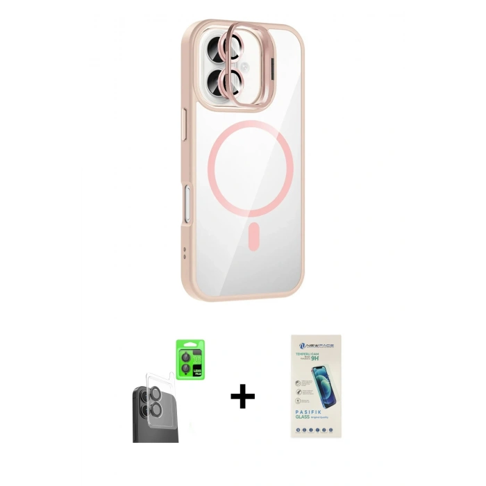 MARSİLYAN™- iPhone 16 Plus Kılıf Yadigar Asil Koleksiyonu - Şeffaf Pasifik Cam Ekran Koruyucu + Raze Metal Kamera Lens - SH