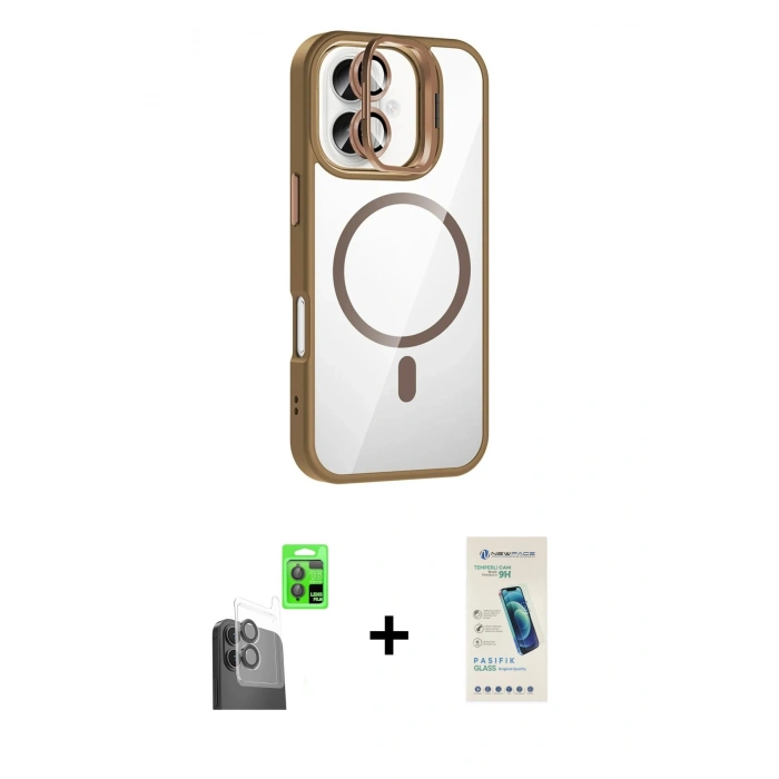 MARSİLYAN™- iPhone 16 Plus Kılıf Yadigar Asil Koleksiyonu - Şeffaf Pasifik Cam Ekran Koruyucu + Raze Metal Kamera Lens - SH