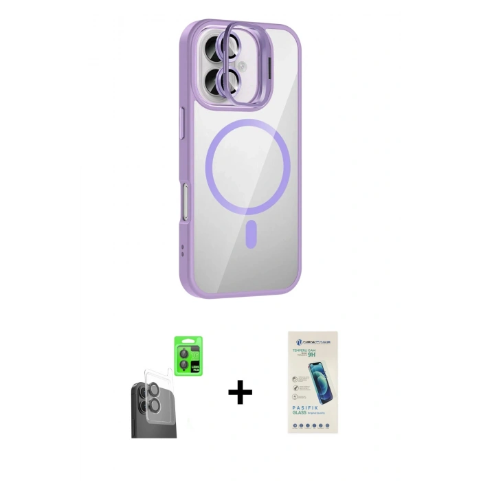 MARSİLYAN™- iPhone 16 Plus Kılıf Yadigar Asil Koleksiyonu - Şeffaf Pasifik Cam Ekran Koruyucu + Raze Metal Kamera Lens - SH