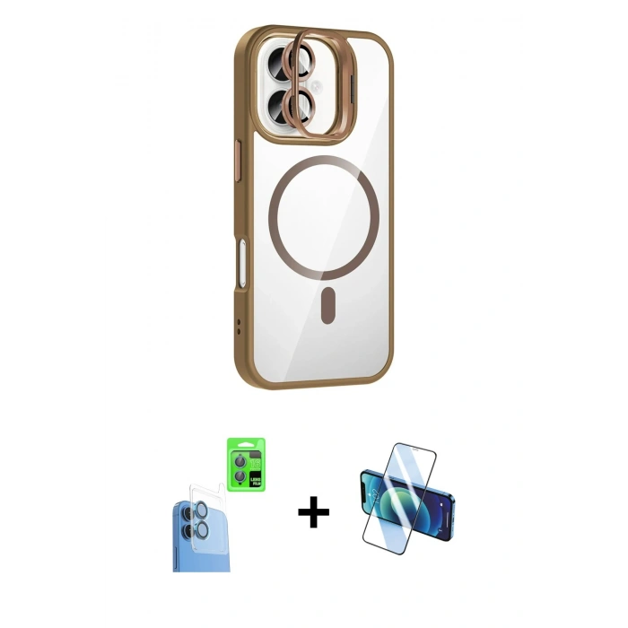 MARSİLYAN™- iPhone 16 Plus Kılıf Yadigar Asil Koleksiyonu - Siyah 3D Antistatik Cam Ekran Koruyucu + Raze Metal Kamera Lens - LT