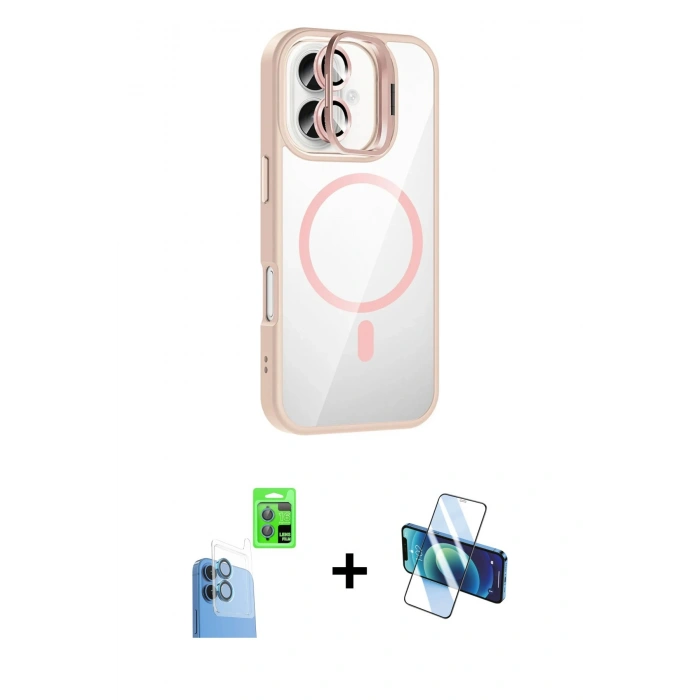 MARSİLYAN™- iPhone 16 Plus Kılıf Yadigar Asil Koleksiyonu - Siyah 3D Antistatik Cam Ekran Koruyucu + Raze Metal Kamera Lens - LT