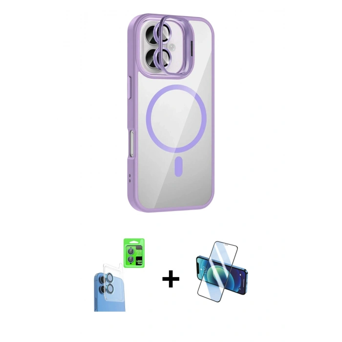 MARSİLYAN™- iPhone 16 Plus Kılıf Yadigar Asil Koleksiyonu - Siyah 3D Antistatik Cam Ekran Koruyucu + Raze Metal Kamera Lens - LT