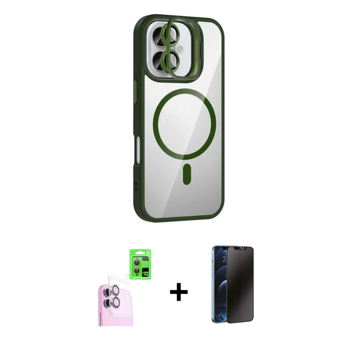 MARSİLYAN™- iPhone 16 Plus Kılıf Yadigar Asil Koleksiyonu - Siyah 3D Antistatik Hayalet Cam Ekran Koruyucu + Raze Metal Kamera Lens - PE