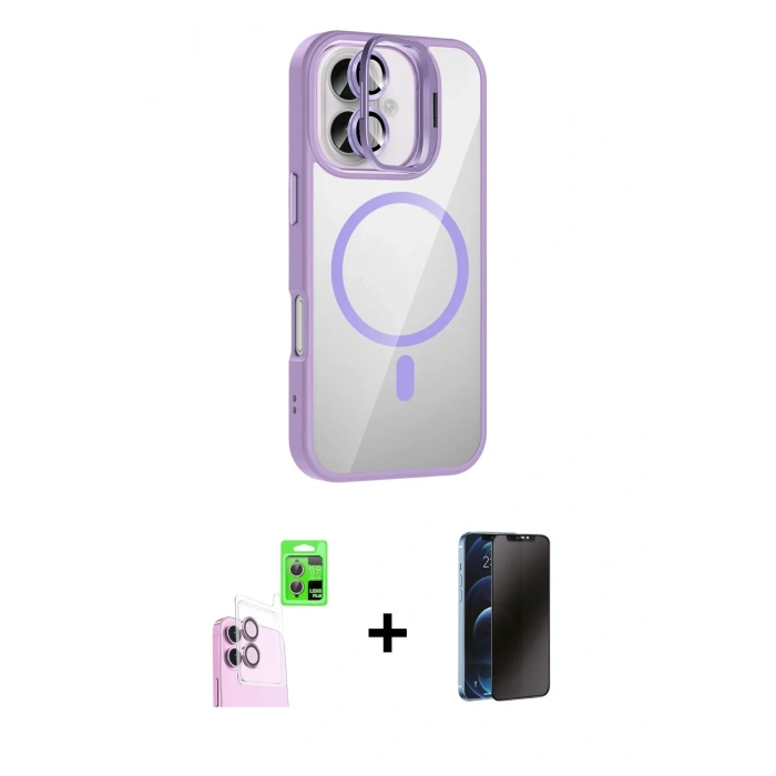MARSİLYAN™- iPhone 16 Plus Kılıf Yadigar Asil Koleksiyonu - Siyah 3D Antistatik Hayalet Cam Ekran Koruyucu + Raze Metal Kamera Lens - PE