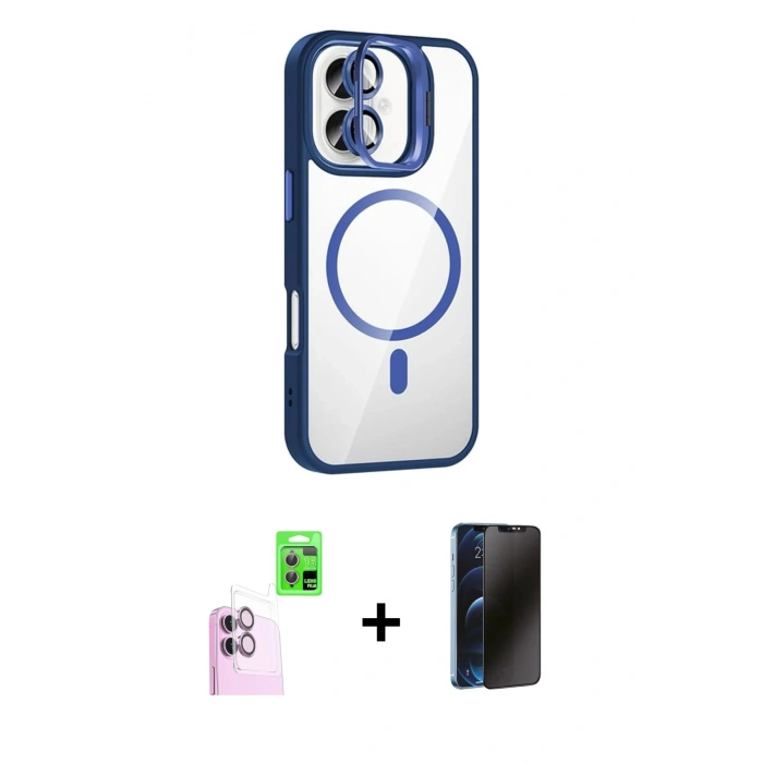 MARSİLYAN™- iPhone 16 Plus Kılıf Yadigar Asil Koleksiyonu - Siyah 3D Antistatik Hayalet Cam Ekran Koruyucu + Raze Metal Kamera Lens - PE