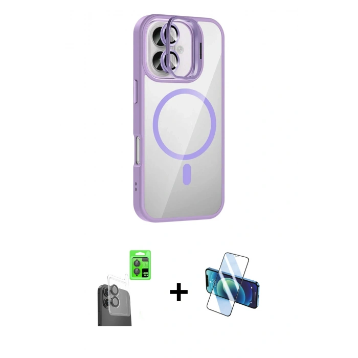 MARSİLYAN™- iPhone 16 Plus Kılıf Yadigar Asil Koleksiyonu - Siyah 3D Antistatik Seramik Nano Ekran Koruyucu + Raze Metal Kamera Lens - SH