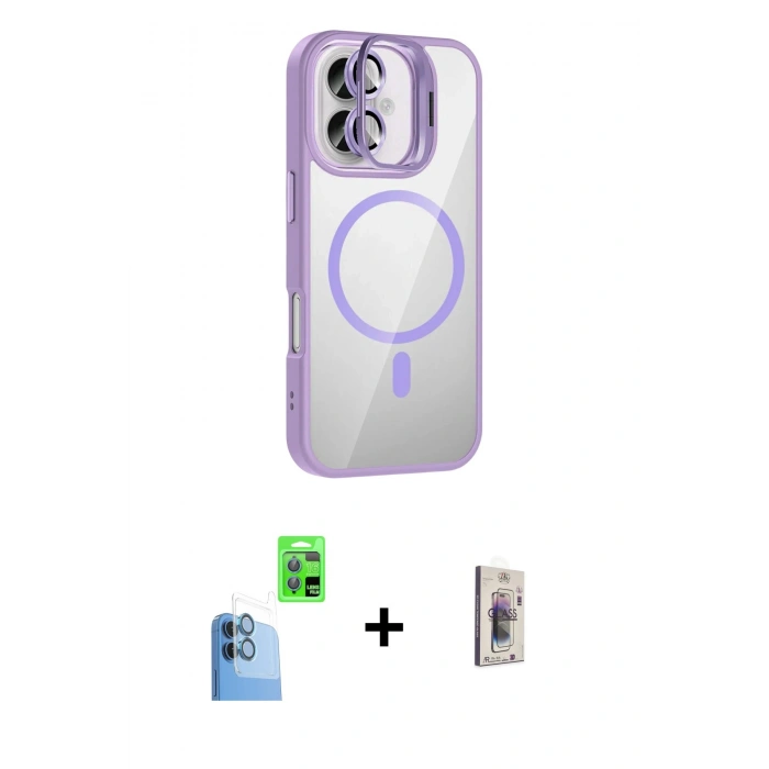 MARSİLYAN™- iPhone 16 Plus Kılıf Yadigar Asil Koleksiyonu - Siyah Bilvis 3D Cam Ekran Koruyucu + Lacivert Raze Metal Kamera Lens