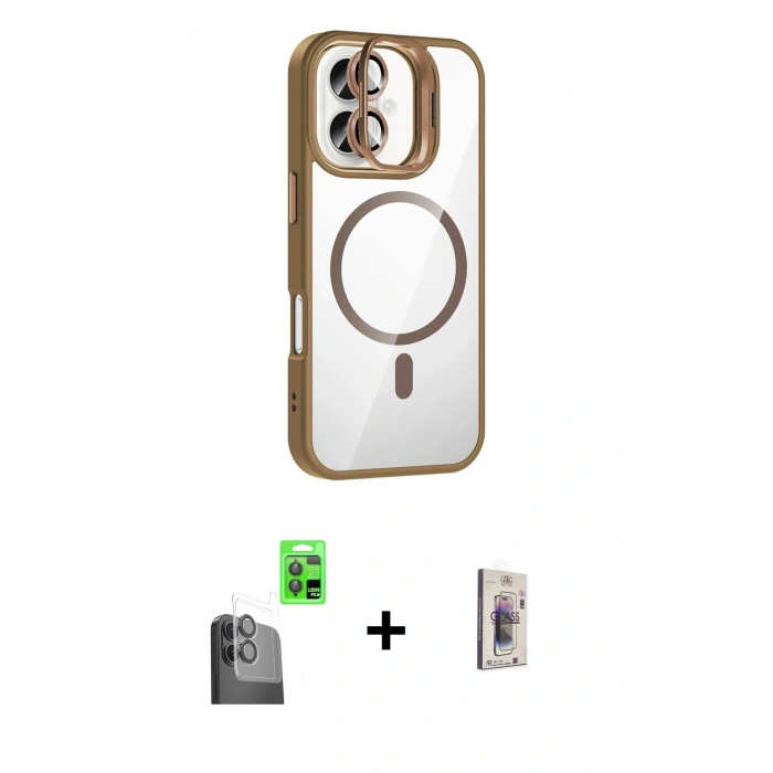 MARSİLYAN™- iPhone 16 Plus Kılıf Yadigar Asil Koleksiyonu - Siyah Bilvis 3D Cam Ekran Koruyucu + Raze Metal Kamera Lens - SH