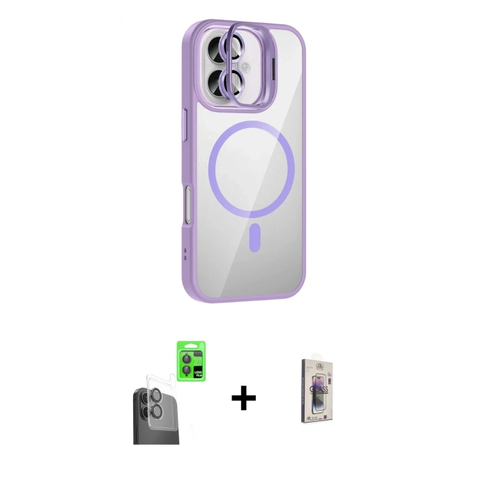 MARSİLYAN™- iPhone 16 Plus Kılıf Yadigar Asil Koleksiyonu - Siyah Bilvis 3D Cam Ekran Koruyucu + Raze Metal Kamera Lens - SH