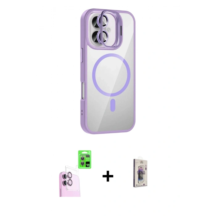 MARSİLYAN™- iPhone 16 Plus Kılıf Yadigar Asil Koleksiyonu - Siyah Bilvis 3D Cam Ekran Koruyucu + Raze Metal Kamera Lens - PE