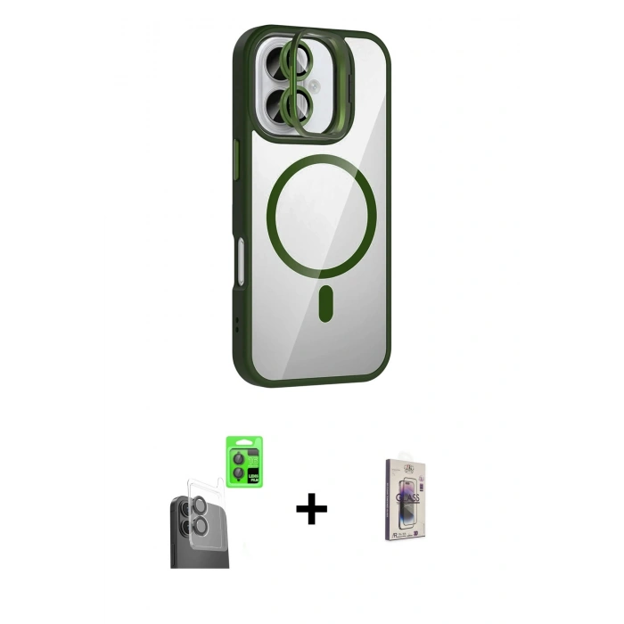 MARSİLYAN™- iPhone 16 Plus Kılıf Yadigar Asil Koleksiyonu - Siyah Bilvis 3D Cam Ekran Koruyucu + Raze Metal Kamera Lens - SH