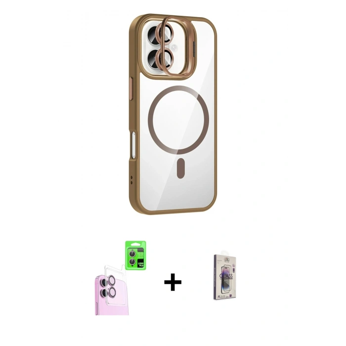 MARSİLYAN™- iPhone 16 Plus Kılıf Yadigar Asil Koleksiyonu - Siyah Bilvis 3D Cam Ekran Koruyucu + Raze Metal Kamera Lens - PE