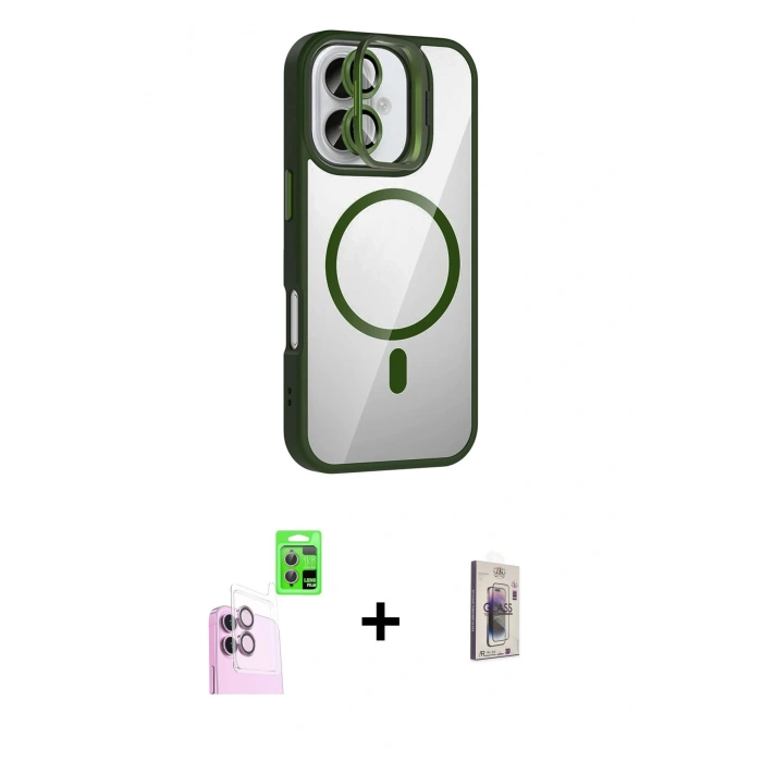 MARSİLYAN™- iPhone 16 Plus Kılıf Yadigar Asil Koleksiyonu - Siyah Bilvis 3D Cam Ekran Koruyucu + Raze Metal Kamera Lens - PE