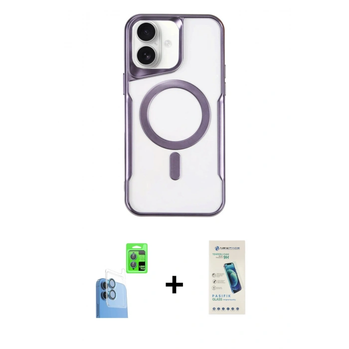 MARSİLYAN™- iPhone 16 Plus Kılıf Yadigar Klasik Özel Seri - Şeffaf Pasifik Cam Ekran Koruyucu + Raze Metal Kamera Lens - LT