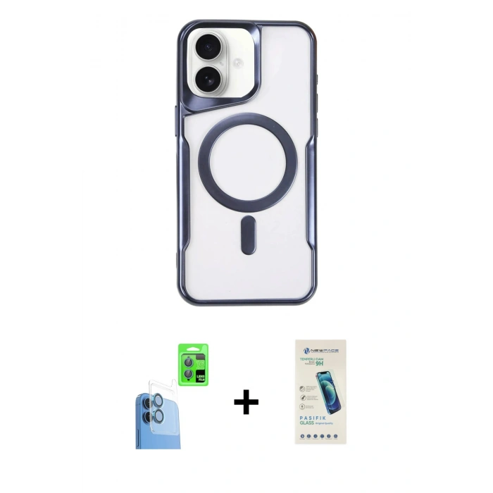 MARSİLYAN™- iPhone 16 Plus Kılıf Yadigar Klasik Özel Seri - Şeffaf Pasifik Cam Ekran Koruyucu + Raze Metal Kamera Lens - LT