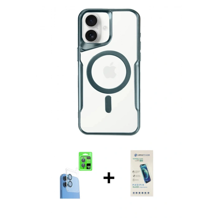 MARSİLYAN™- iPhone 16 Plus Kılıf Yadigar Klasik Özel Seri - Şeffaf Pasifik Cam Ekran Koruyucu + Raze Metal Kamera Lens - LT