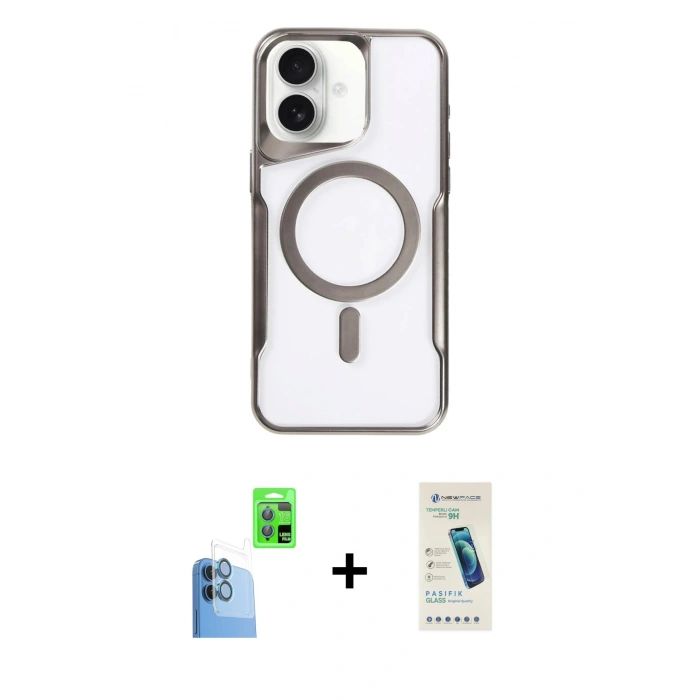 MARSİLYAN™- iPhone 16 Plus Kılıf Yadigar Klasik Özel Seri - Şeffaf Pasifik Cam Ekran Koruyucu + Raze Metal Kamera Lens - LT