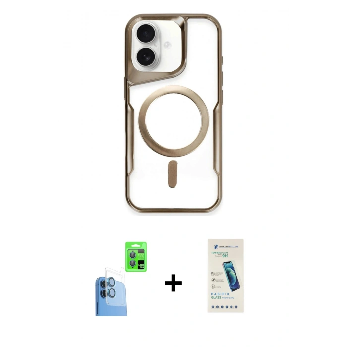 MARSİLYAN™- iPhone 16 Plus Kılıf Yadigar Klasik Özel Seri - Şeffaf Pasifik Cam Ekran Koruyucu + Raze Metal Kamera Lens - LT