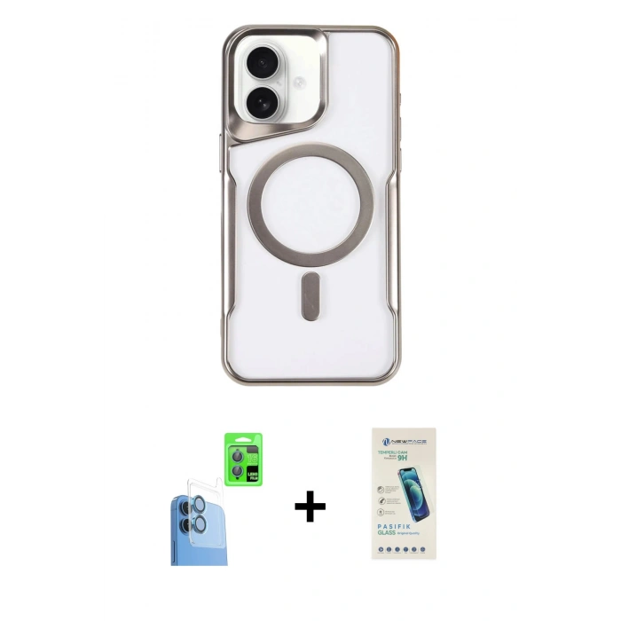 MARSİLYAN™- iPhone 16 Plus Kılıf Yadigar Klasik Özel Seri - Şeffaf Pasifik Cam Ekran Koruyucu + Raze Metal Kamera Lens - LT