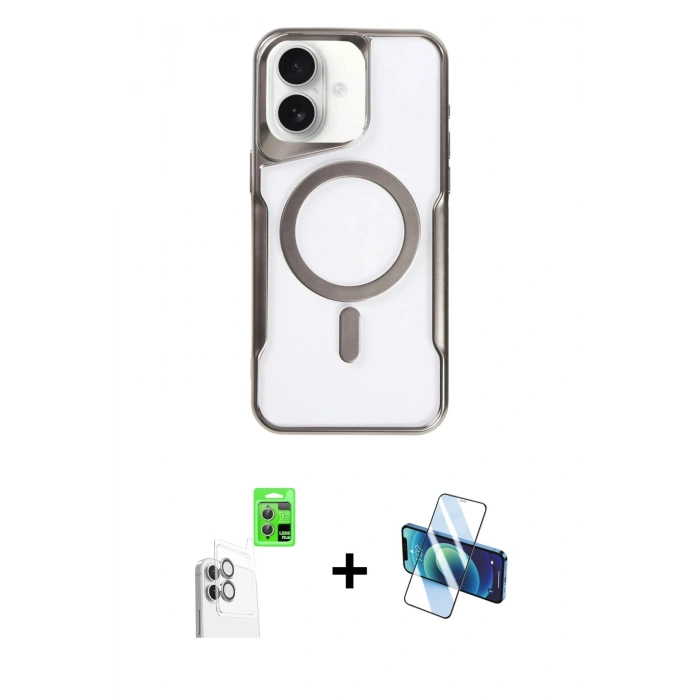 MARSİLYAN™- iPhone 16 Plus Kılıf Yadigar Klasik Özel Seri - Siyah 3D Antistatik Cam Ekran Koruyucu + Raze Metal Kamera Lens - BZ