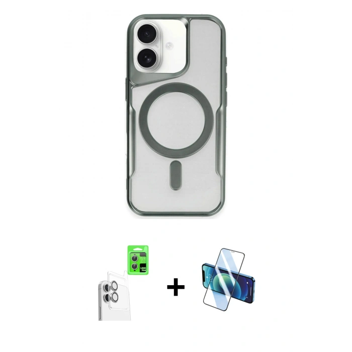 MARSİLYAN™- iPhone 16 Plus Kılıf Yadigar Klasik Özel Seri - Siyah 3D Antistatik Cam Ekran Koruyucu + Raze Metal Kamera Lens - BZ