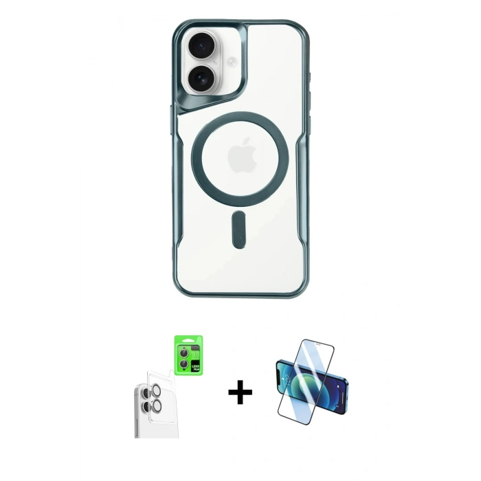 MARSİLYAN™- iPhone 16 Plus Kılıf Yadigar Klasik Özel Seri - Siyah 3D Antistatik Cam Ekran Koruyucu + Raze Metal Kamera Lens - BZ