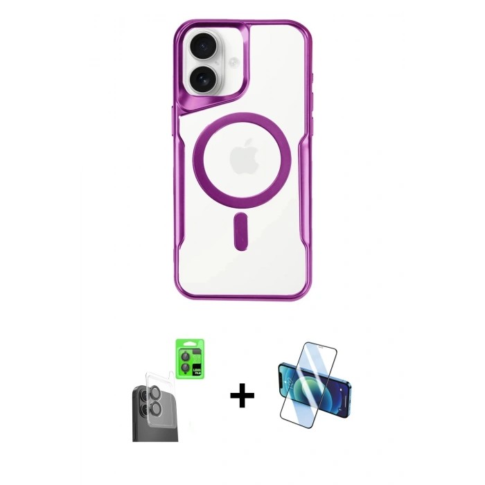 MARSİLYAN™- iPhone 16 Plus Kılıf Yadigar Klasik Özel Seri - Siyah 3D Antistatik Cam Ekran Koruyucu + Siyah Raze Metal Kamera Lens
