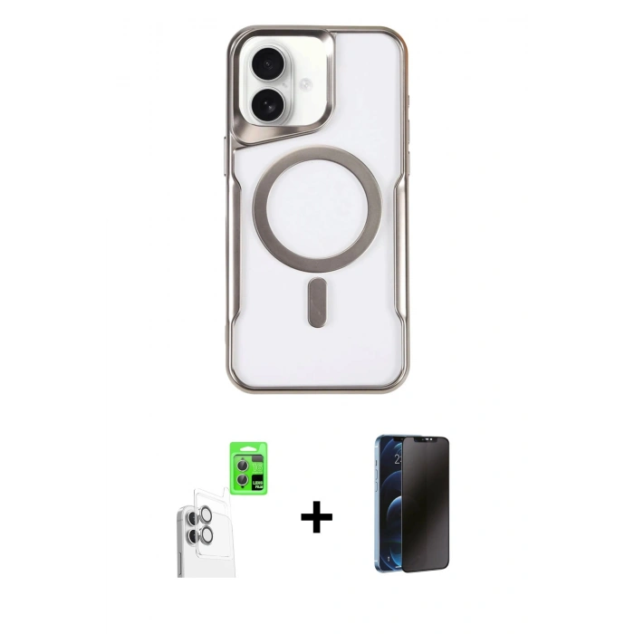 MARSİLYAN™- iPhone 16 Plus Kılıf Yadigar Klasik Özel Seri - Siyah 3D Antistatik Hayalet Cam Ekran Koruyucu + Raze Metal Kamera Lens - BZ