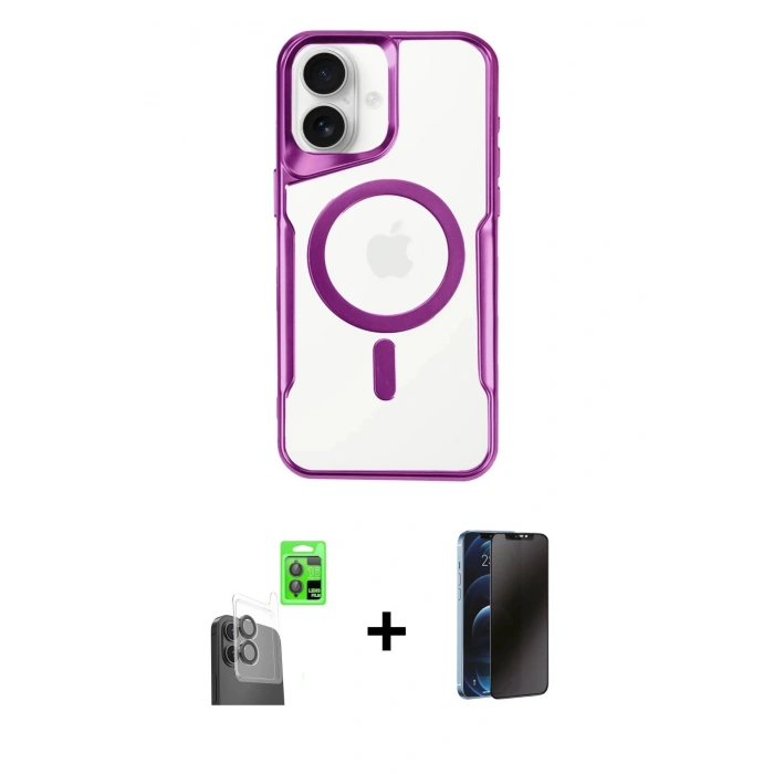MARSİLYAN™- iPhone 16 Plus Kılıf Yadigar Klasik Özel Seri - Siyah 3D Antistatik Hayalet Cam Ekran Koruyucu + Raze Metal Kamera Lens - SH
