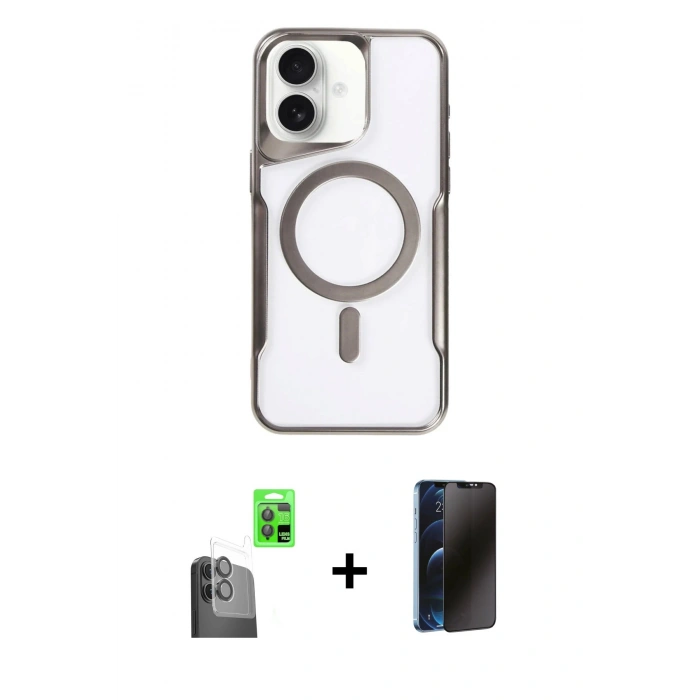 MARSİLYAN™- iPhone 16 Plus Kılıf Yadigar Klasik Özel Seri - Siyah 3D Antistatik Hayalet Cam Ekran Koruyucu + Raze Metal Kamera Lens - SH