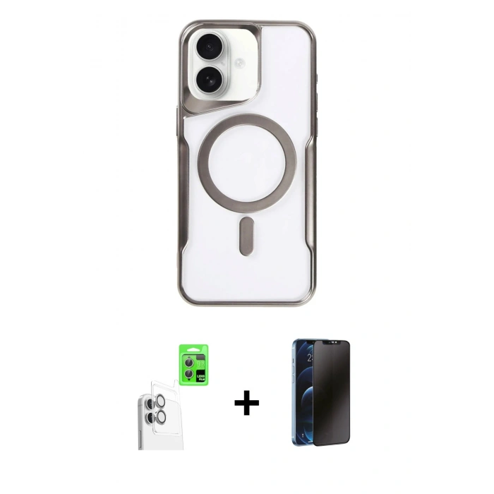 MARSİLYAN™- iPhone 16 Plus Kılıf Yadigar Klasik Özel Seri - Siyah 3D Antistatik Hayalet Cam Ekran Koruyucu + Raze Metal Kamera Lens - BZ