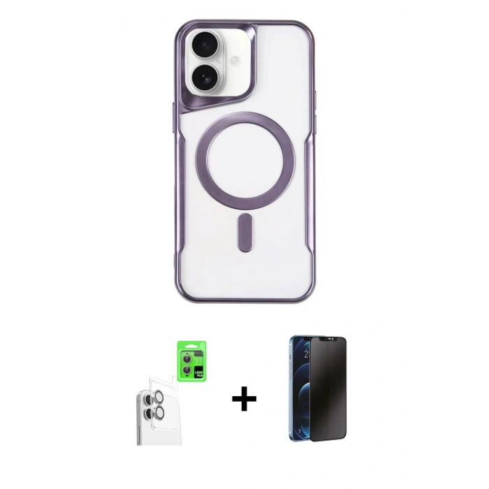 MARSİLYAN™- iPhone 16 Plus Kılıf Yadigar Klasik Özel Seri - Siyah 3D Antistatik Hayalet Cam Ekran Koruyucu + Raze Metal Kamera Lens - BZ