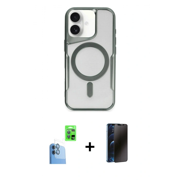 MARSİLYAN™- iPhone 16 Plus Kılıf Yadigar Klasik Özel Seri - Siyah 3D Antistatik Hayalet Cam Ekran Koruyucu + Raze Metal Kamera Lens - LT