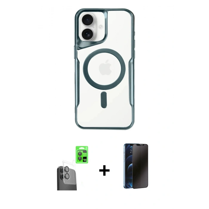 MARSİLYAN™- iPhone 16 Plus Kılıf Yadigar Klasik Özel Seri - Siyah 3D Antistatik Hayalet Cam Ekran Koruyucu + Raze Metal Kamera Lens - SH