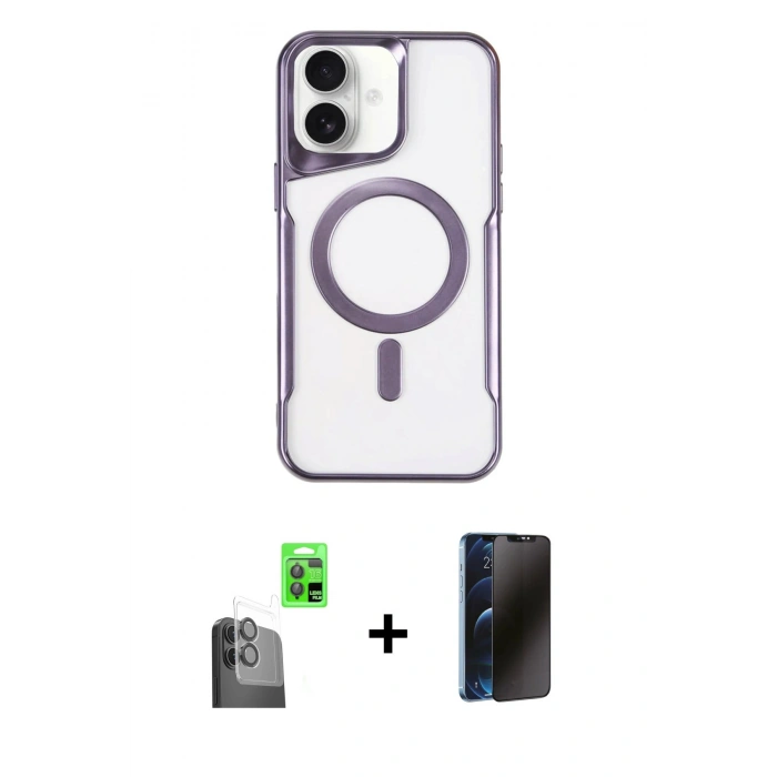 MARSİLYAN™- iPhone 16 Plus Kılıf Yadigar Klasik Özel Seri - Siyah 3D Antistatik Hayalet Cam Ekran Koruyucu + Raze Metal Kamera Lens - SH