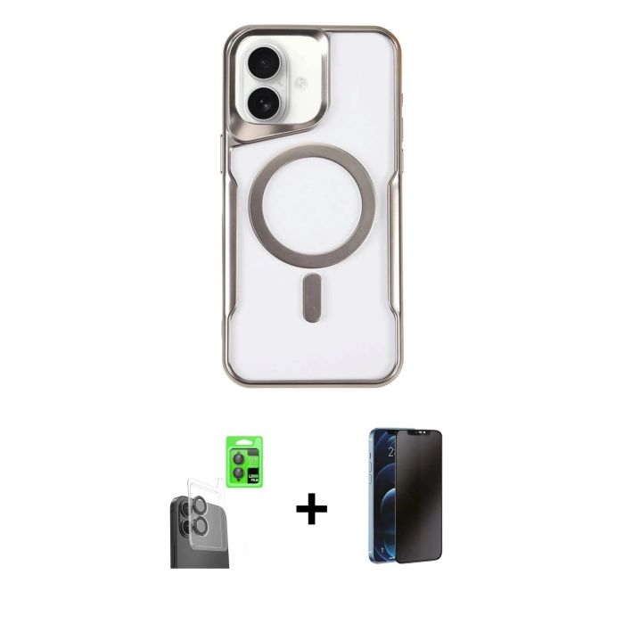 MARSİLYAN™- iPhone 16 Plus Kılıf Yadigar Klasik Özel Seri - Siyah 3D Antistatik Hayalet Cam Ekran Koruyucu + Raze Metal Kamera Lens - SH