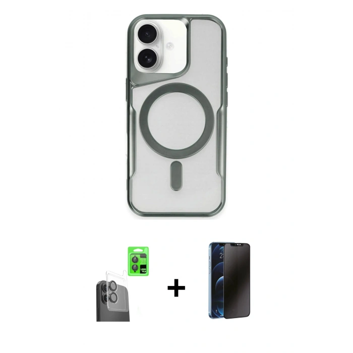 MARSİLYAN™- iPhone 16 Plus Kılıf Yadigar Klasik Özel Seri - Siyah 3D Antistatik Hayalet Cam Ekran Koruyucu + Raze Metal Kamera Lens - SH