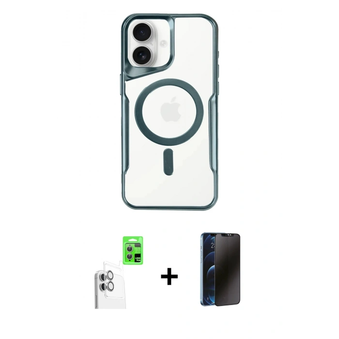 MARSİLYAN™- iPhone 16 Plus Kılıf Yadigar Klasik Özel Seri - Siyah 3D Antistatik Hayalet Cam Ekran Koruyucu + Raze Metal Kamera Lens - BZ