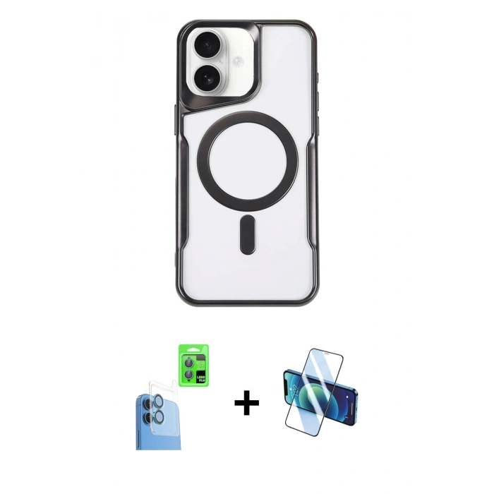 MARSİLYAN™- iPhone 16 Plus Kılıf Yadigar Klasik Özel Seri - Siyah 3D Antistatik Seramik Nano Ekran Koruyucu + Raze Metal Kamera Lens - LT