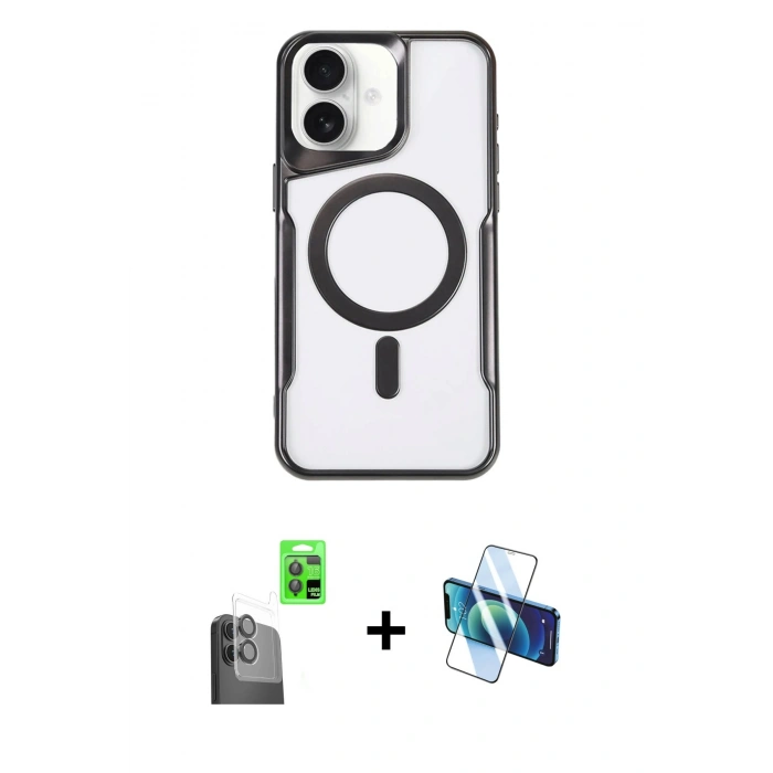 MARSİLYAN™- iPhone 16 Plus Kılıf Yadigar Klasik Özel Seri - Siyah 3D Antistatik Seramik Nano Ekran Koruyucu + Raze Metal Kamera Lens - SH