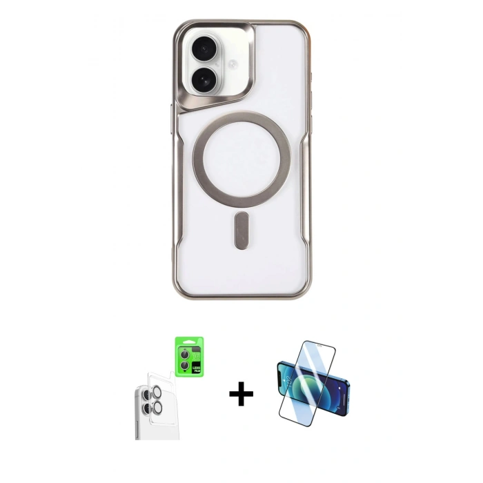 MARSİLYAN™- iPhone 16 Plus Kılıf Yadigar Klasik Özel Seri - Siyah 3D Antistatik Seramik Nano Ekran Koruyucu + Raze Metal Kamera Lens - BZ