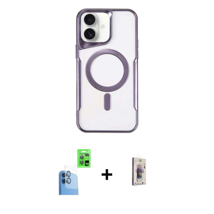 MARSİLYAN™- iPhone 16 Plus Kılıf Yadigar Klasik Özel Seri - Siyah Bilvis 3D Cam Ekran Koruyucu + Raze Metal Kamera Lens - LT