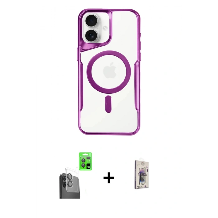 MARSİLYAN™- iPhone 16 Plus Kılıf Yadigar Klasik Özel Seri - Siyah Bilvis 3D Cam Ekran Koruyucu + Raze Metal Kamera Lens - SH